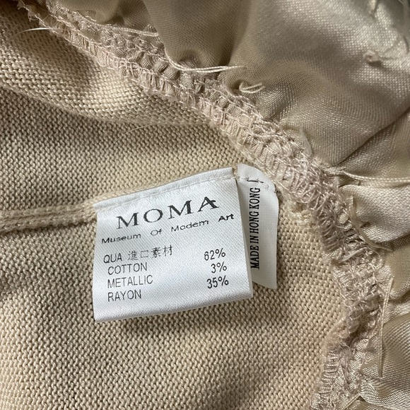 vtg MOMA sz X Small Knit Sweater Dress Adjustable Straps Metallic Cream Gold - Picture 9 of 10